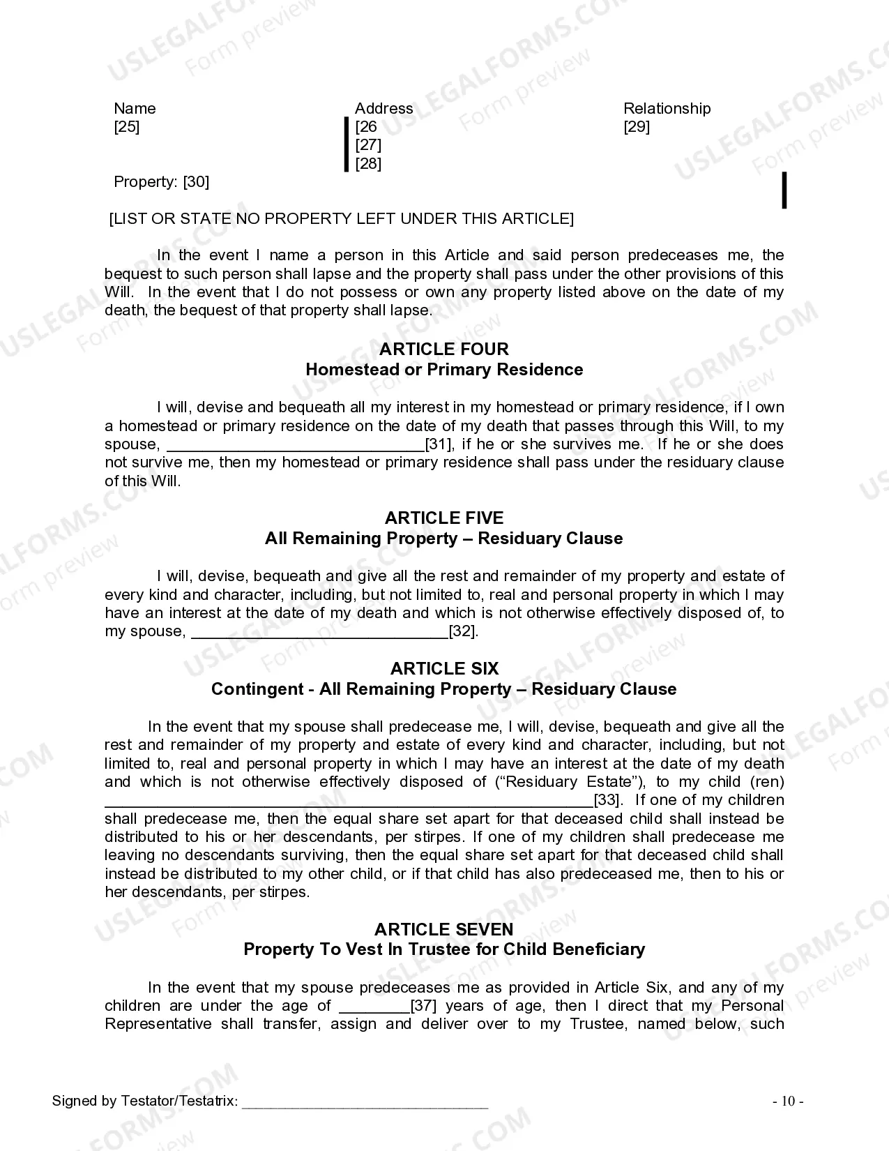 Preview Last Will and Testament for Married Person with Adult and Minor Children