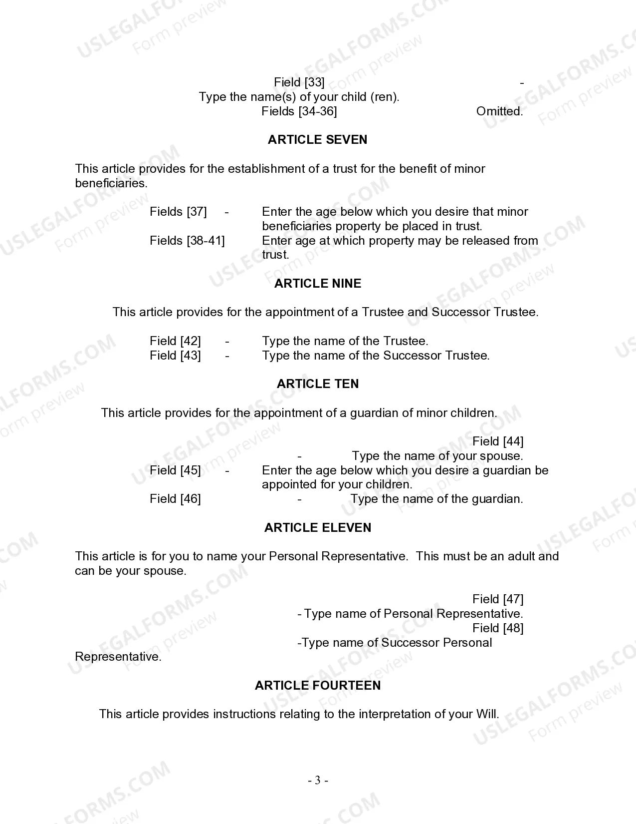 Preview Last Will and Testament for Married Person with Adult and Minor Children