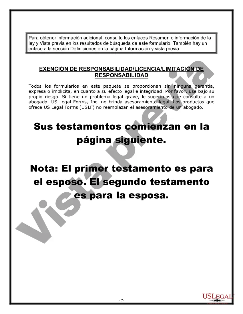 Preview Paquete de Voluntades Mutuas con Últimas Voluntades y Testamentos para Pareja Casada con Hijos Mayores y Menores