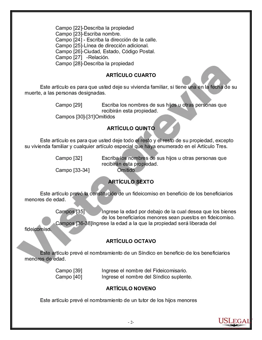 Preview Formulario Legal de Última Voluntad y Testamento para Viuda o Viudo con Hijos Menores