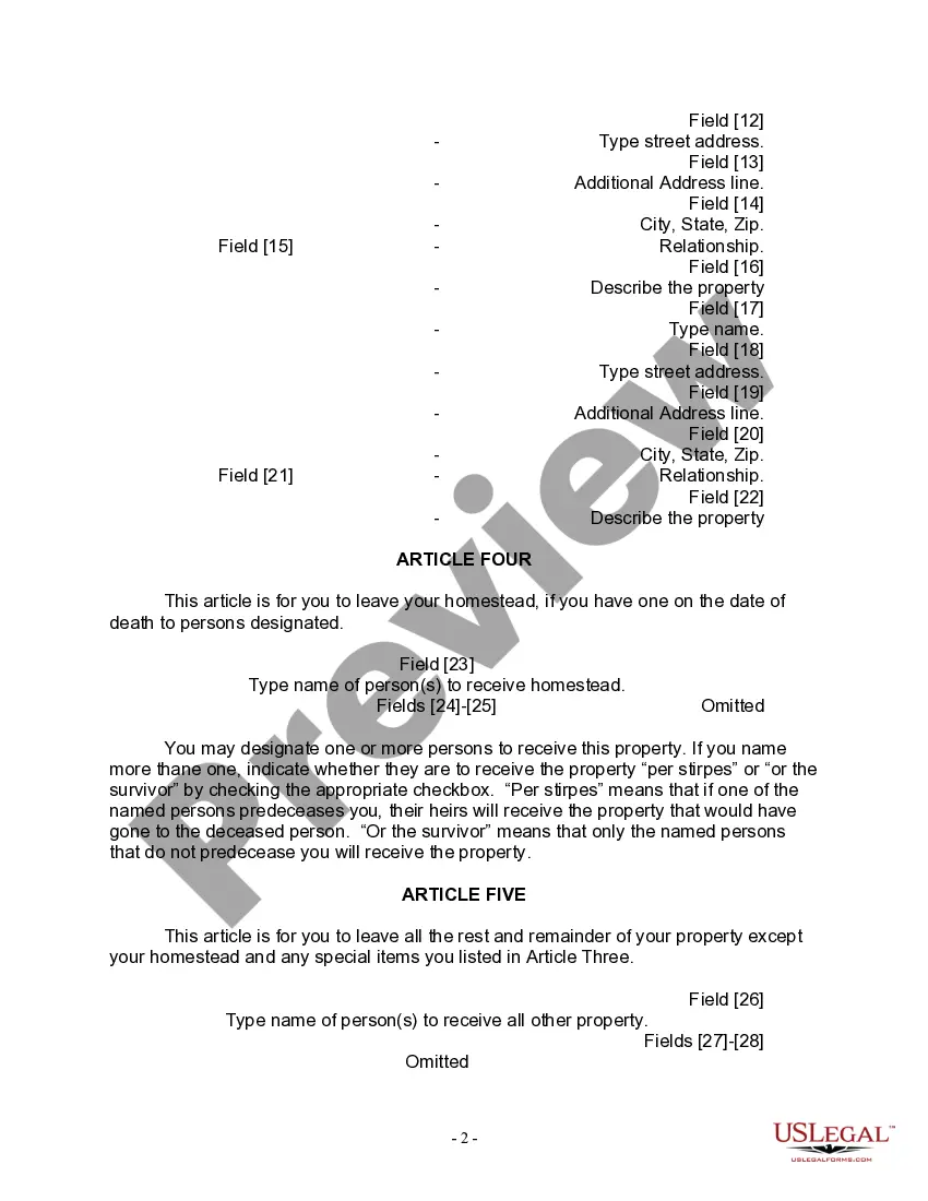 Preview Last Will for a Widow or Widower with no Children