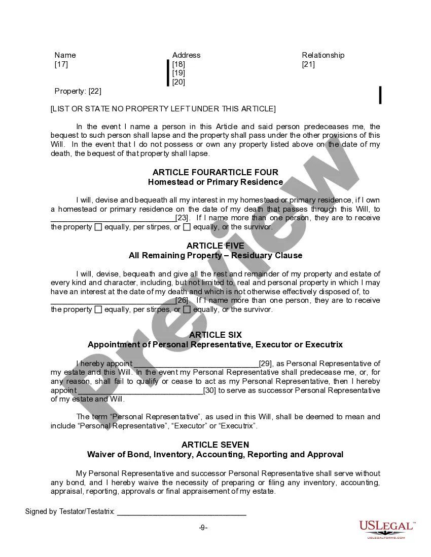 Preview Last Will for a Widow or Widower with no Children