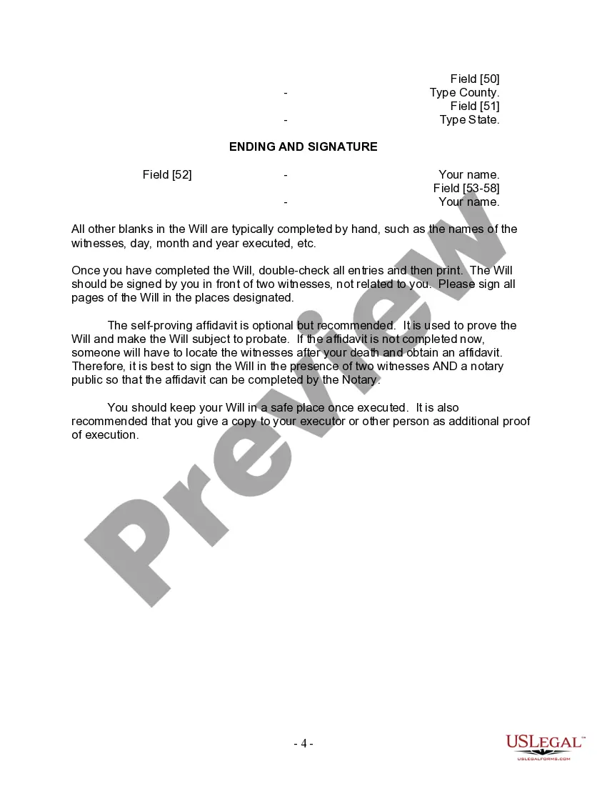 Preview Last Will and Testament for a Widow or Widower with Adult and Minor Children