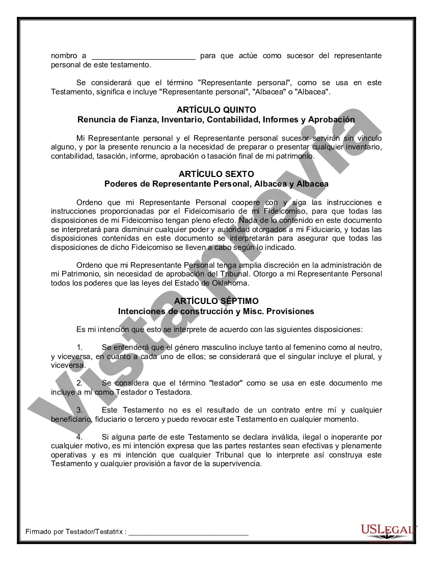 Preview Último testamento legal y formulario de testamento con todos los bienes en fideicomiso llamado testamento invertido