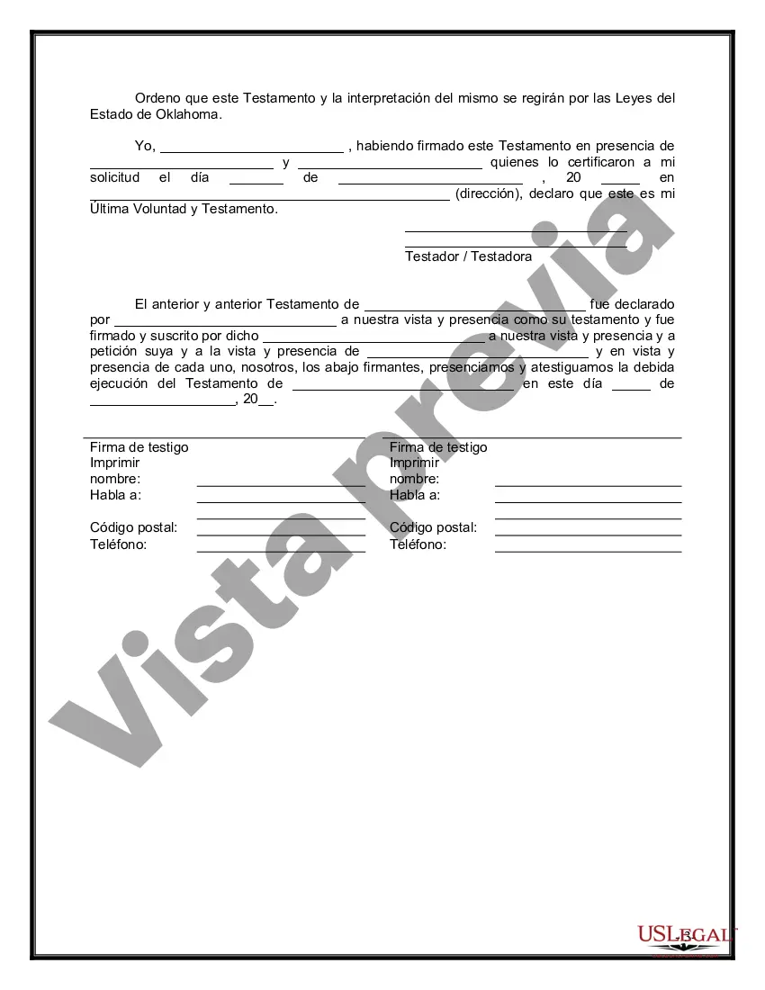 Preview Último testamento legal y formulario de testamento con todos los bienes en fideicomiso llamado testamento invertido