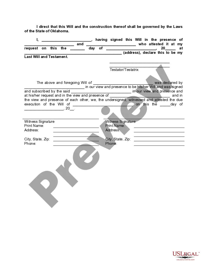 Preview Last Will and Testament with All Property to Trust called a Pour Over Will