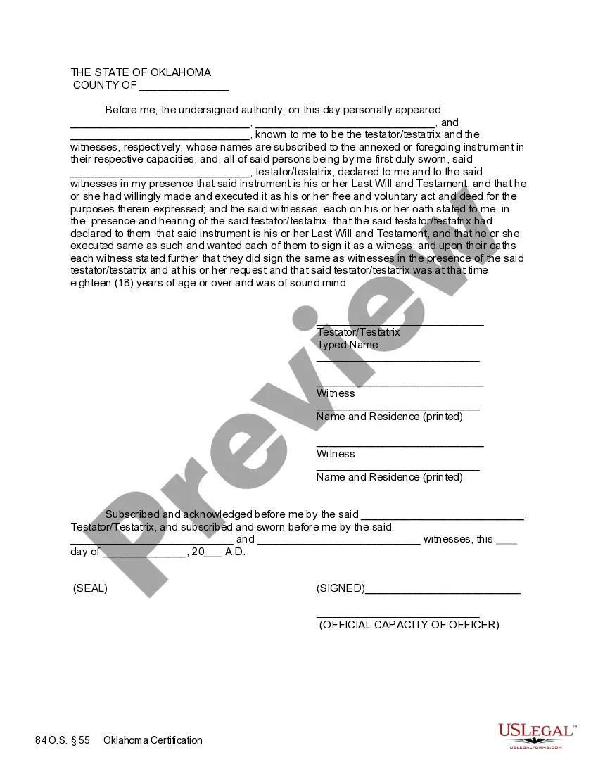 Preview Last Will and Testament with All Property to Trust called a Pour Over Will
