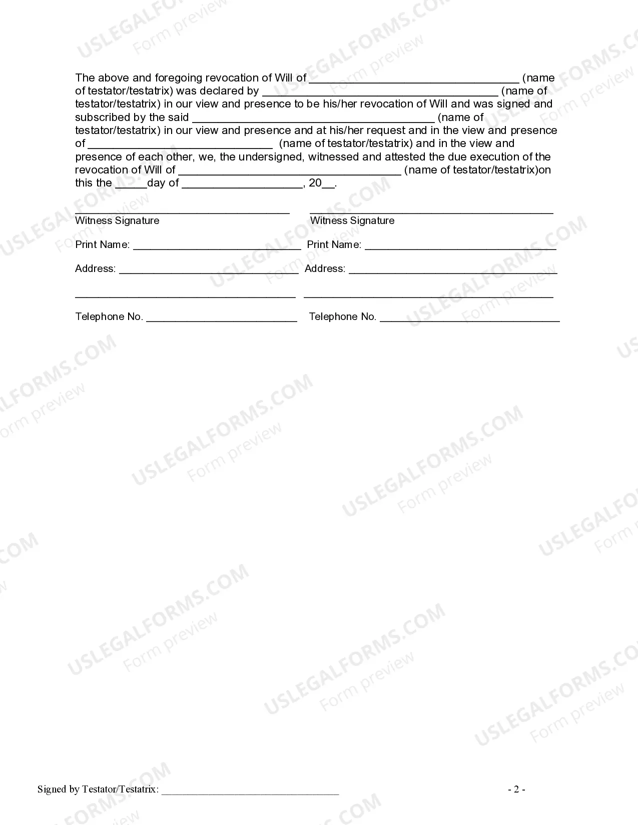 Preview Written Revocation of Will