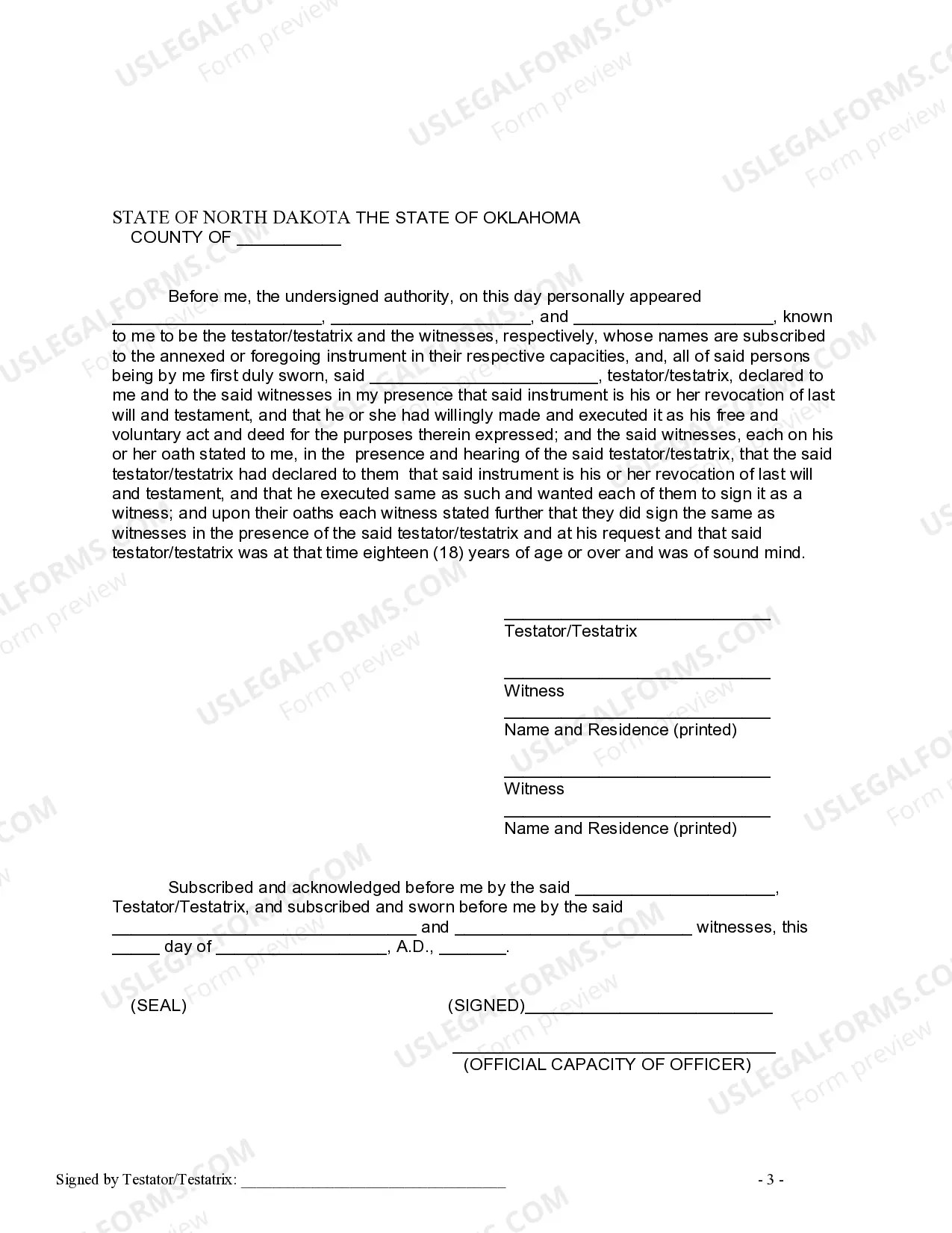 Preview Written Revocation of Will