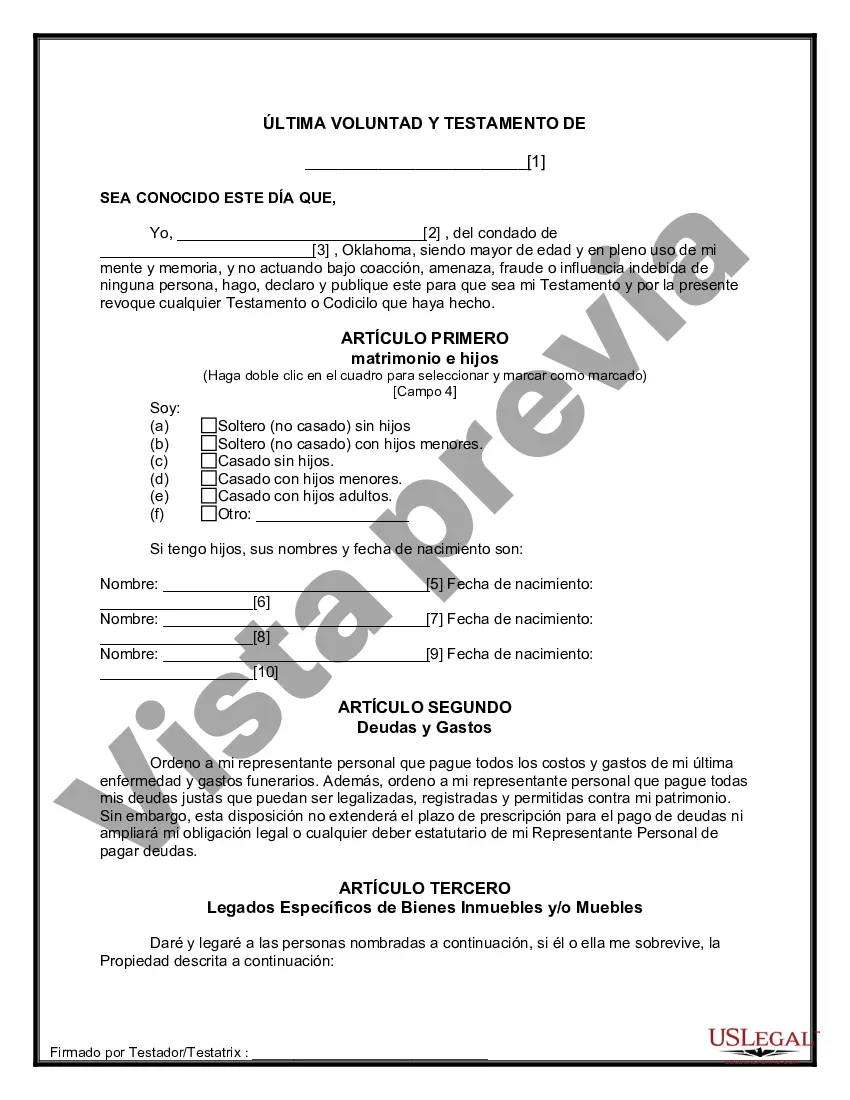 Preview Última voluntad y testamento para otras personas