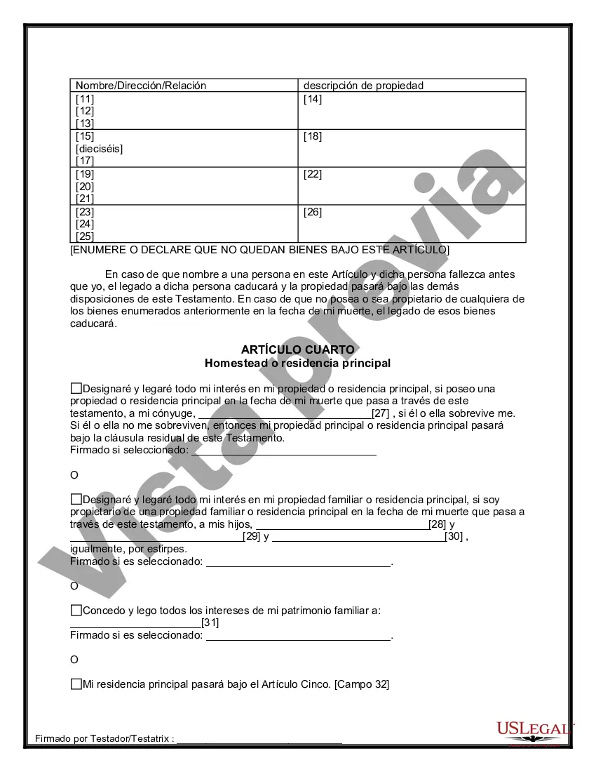 Preview Última voluntad y testamento para otras personas