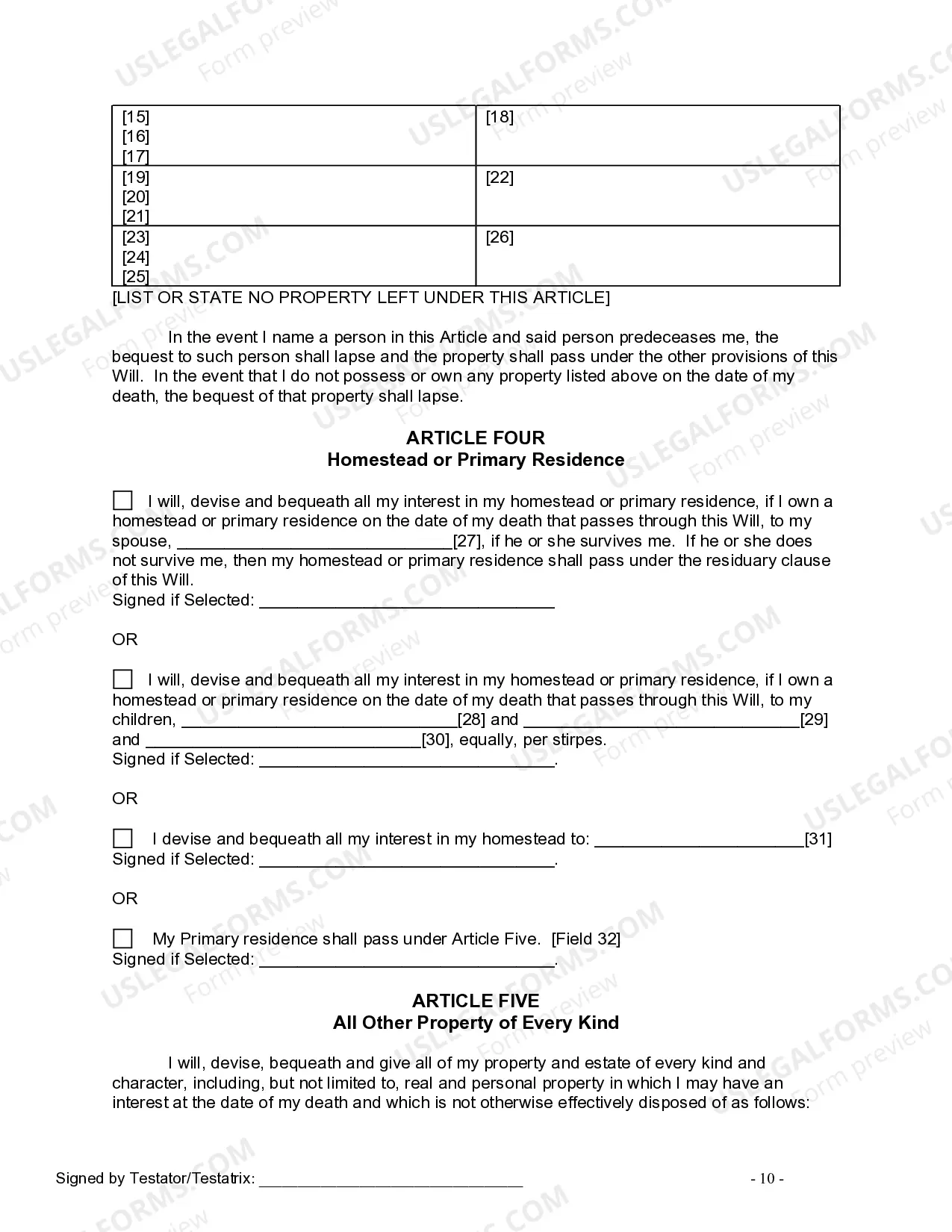 Preview Last Will and Testament for other Persons