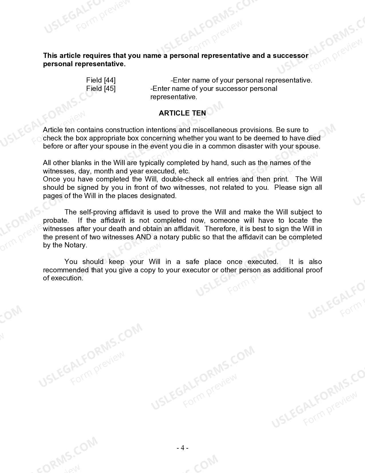 Preview Last Will and Testament for other Persons