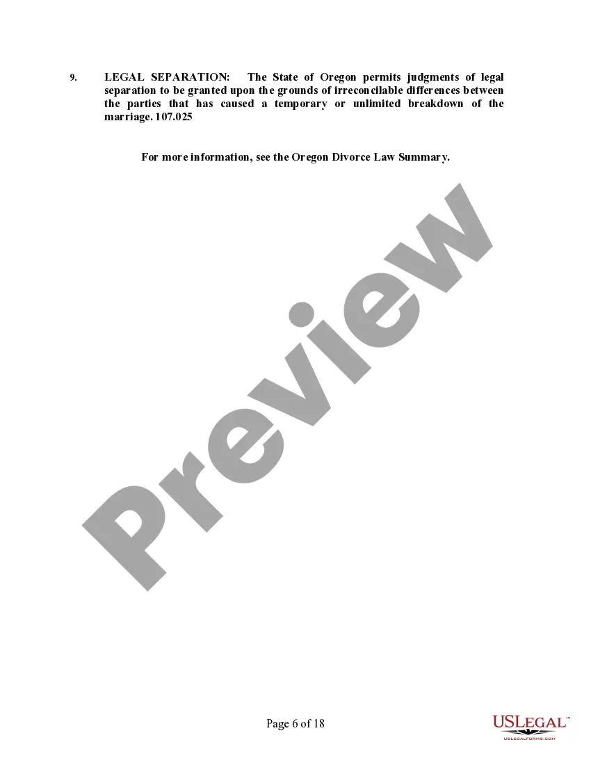 Preview Oregon No-Fault Uncontested Agreed Divorce Package for Dissolution of Marriage with Adult Children and with or without Property and Debts