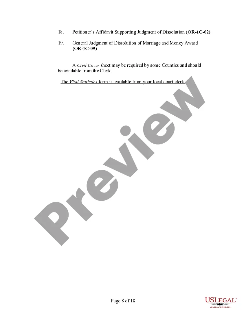 Preview Oregon No-Fault Uncontested Agreed Divorce Package for Dissolution of Marriage with Adult Children and with or without Property and Debts