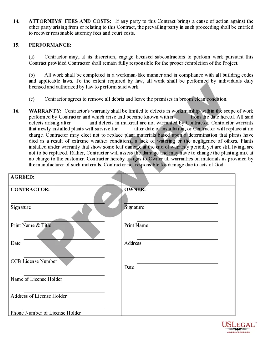Get Landscape Contract for Contractor Preview Landscape Contract for Contractor