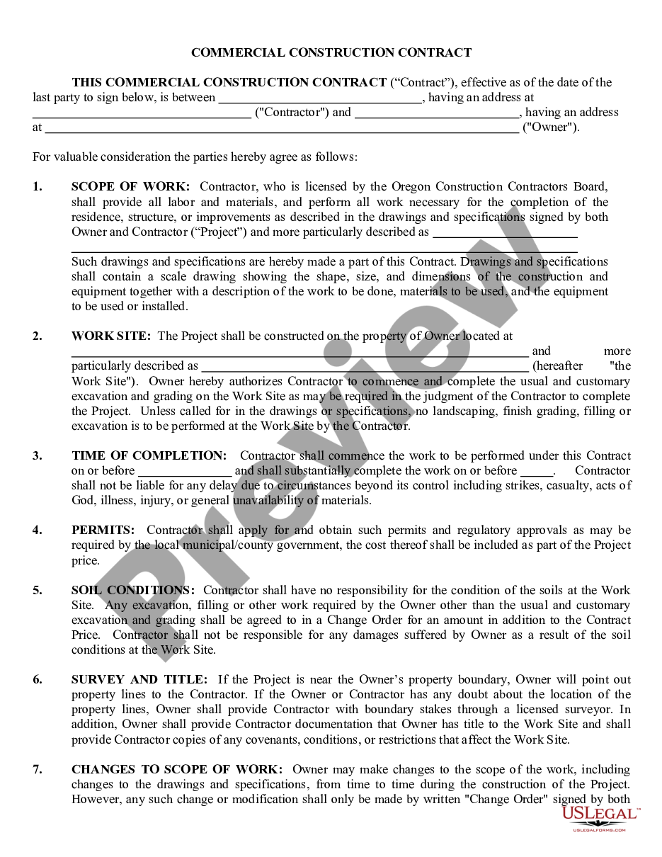 page 0 Commercial Contract for Contractor preview