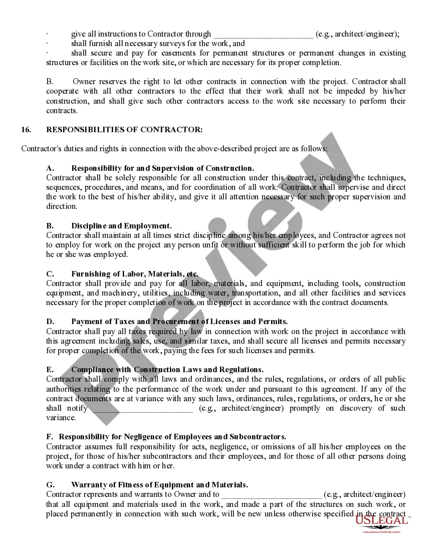 Preview Commercial Contract for Contractor