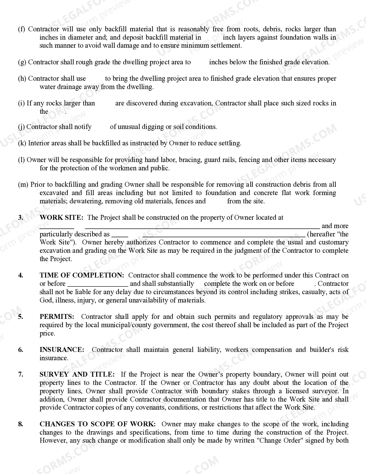 Preview Excavator Contract for Contractor