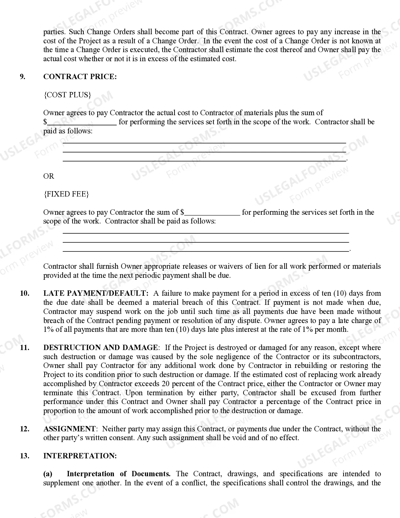 Preview Excavator Contract for Contractor