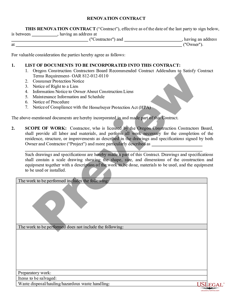 page 0 Renovation Contract for Contractor preview