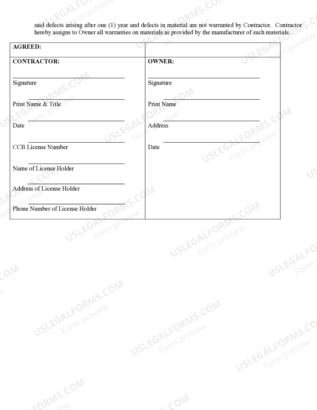 Preview Renovation Contract for Contractor