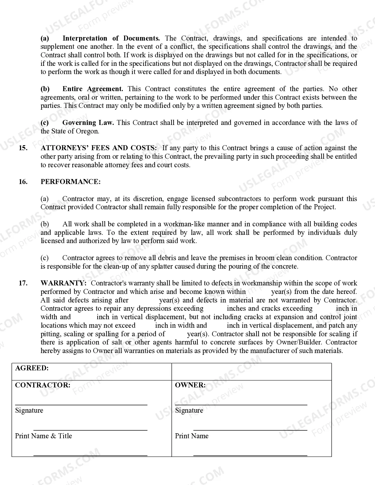 Preview Concrete Mason Contract for Contractor