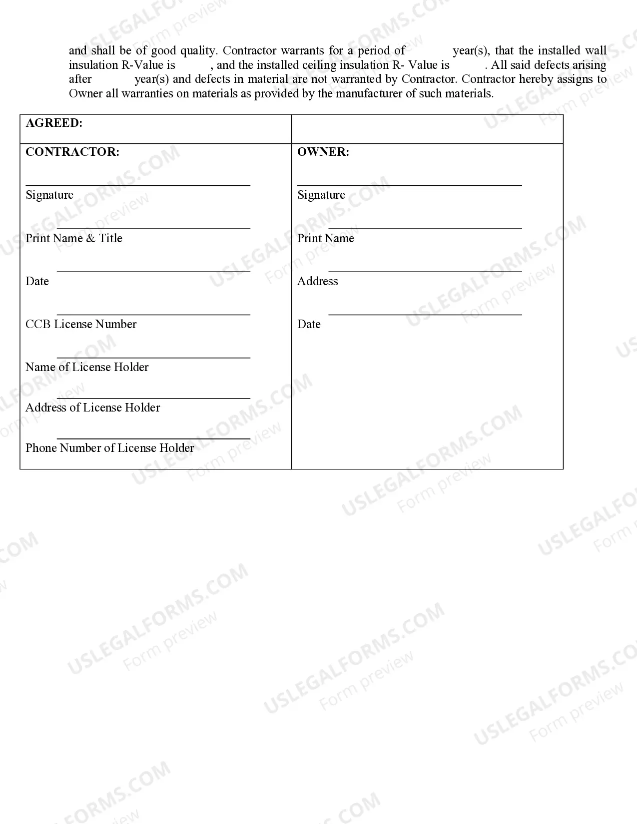 Preview Insulation Contract for Contractor