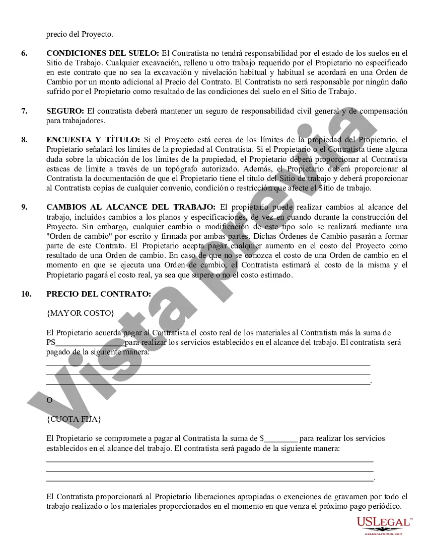 Preview Contrato de pavimentación para contratista