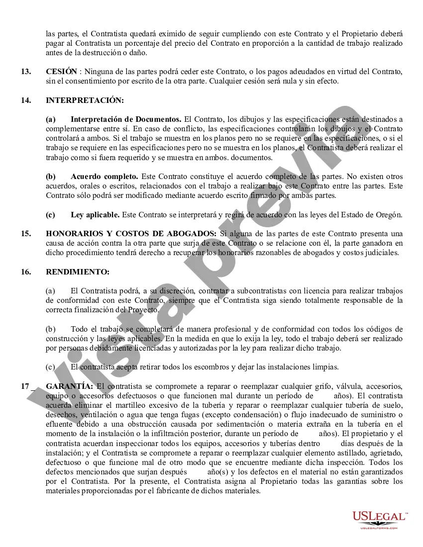 Preview Contrato de plomería para contratista