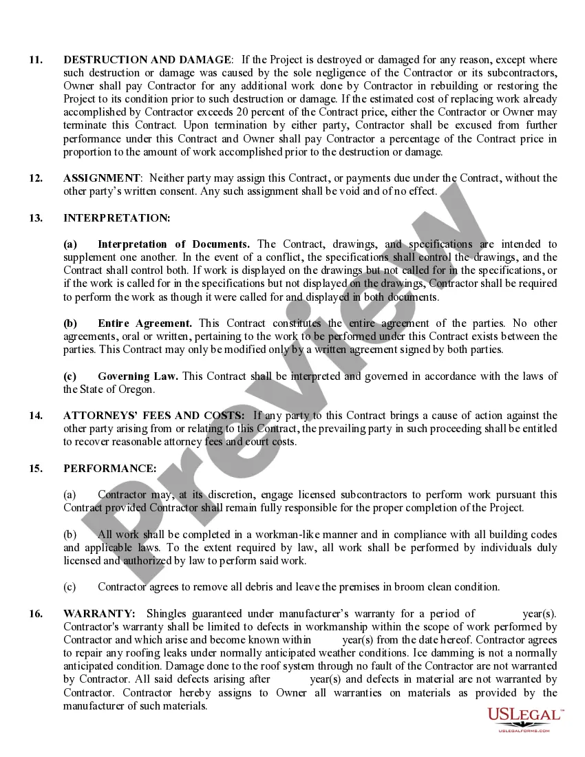 Preview Roofing Contract for Contractor