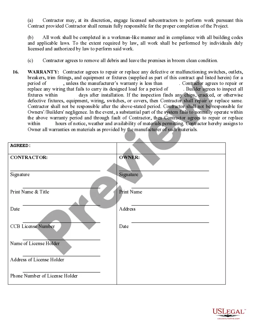 Preview Electrical Contract for Contractor