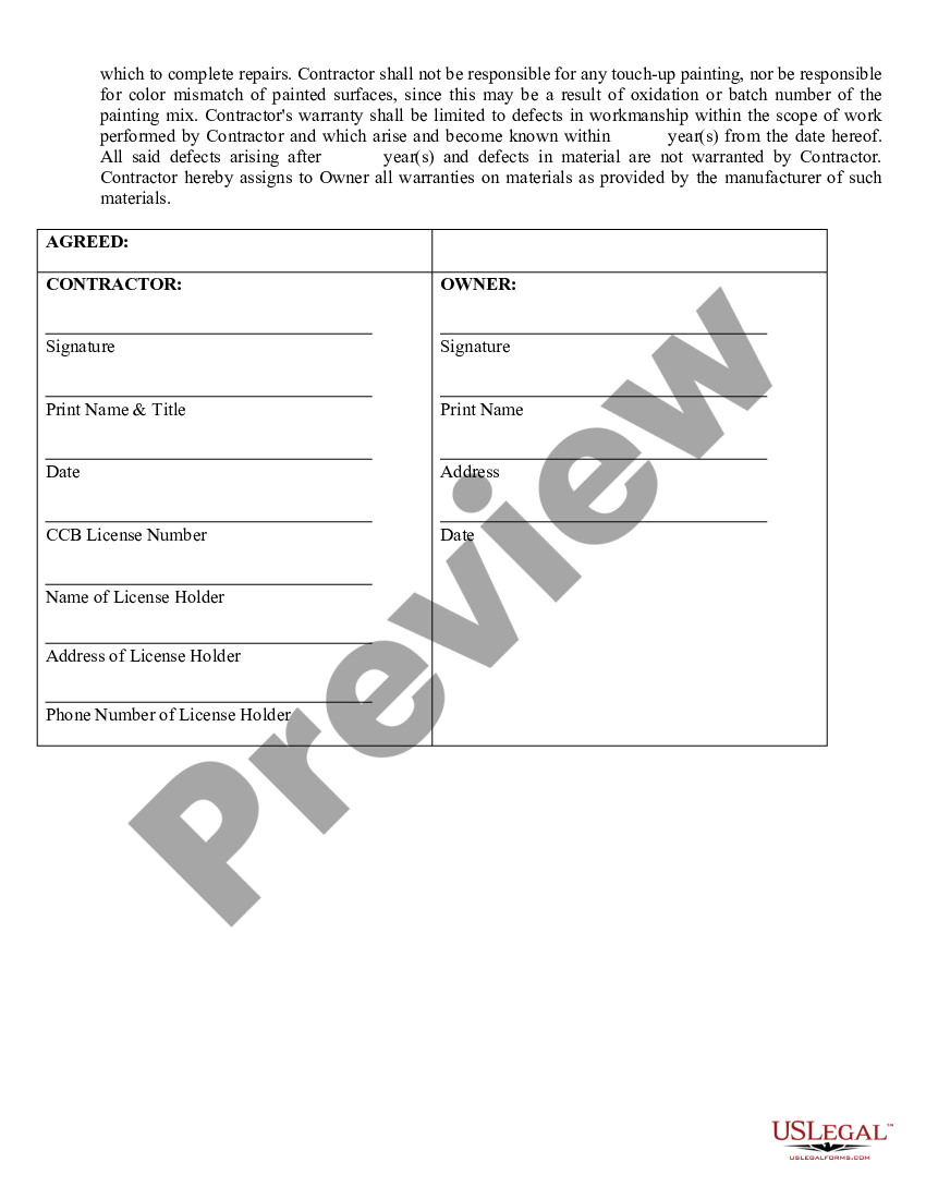 Oregon Sheetrock Drywall Contract for Contractor | US Legal Forms