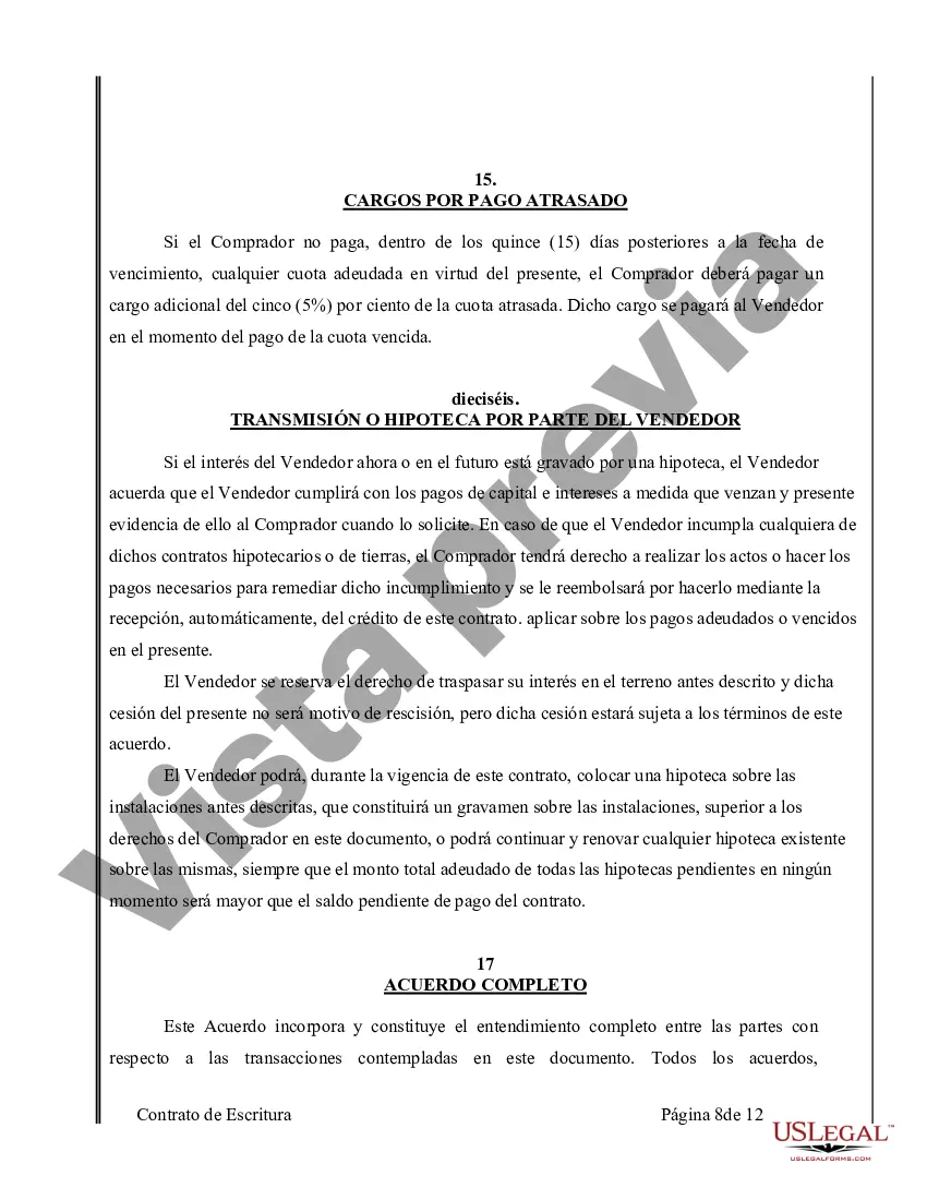 Preview Acuerdo o Contrato de Escritura de Venta y Compra de Bienes Raíces a/k/a Terreno o Contrato de Ejecución