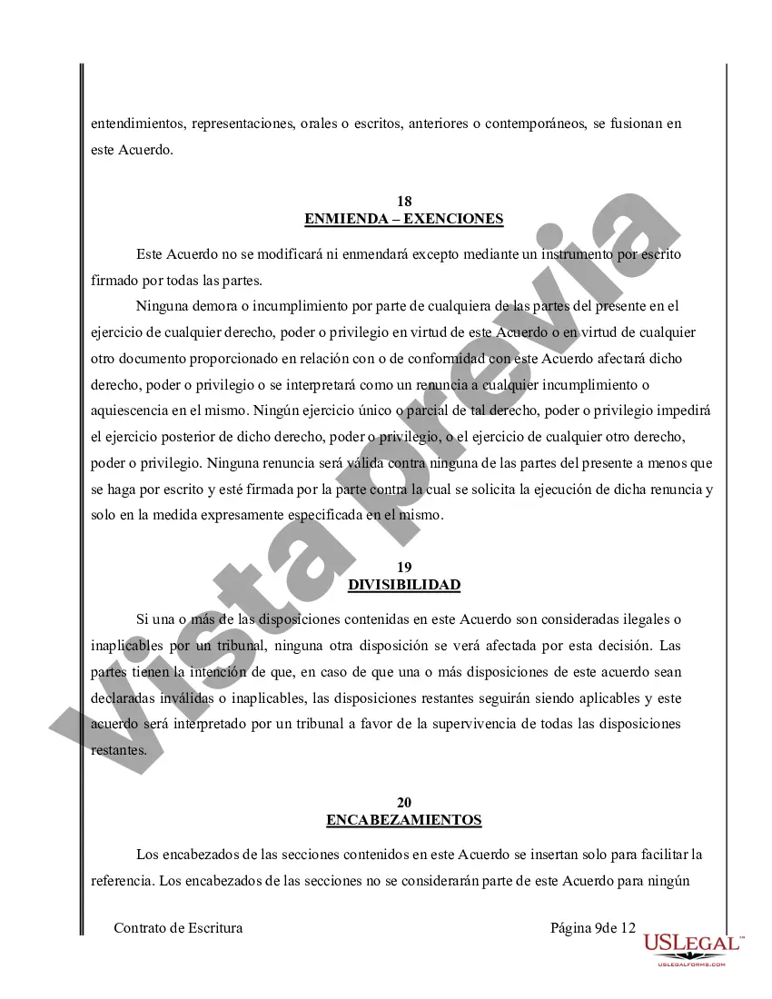 Preview Acuerdo o Contrato de Escritura de Venta y Compra de Bienes Raíces a/k/a Terreno o Contrato de Ejecución