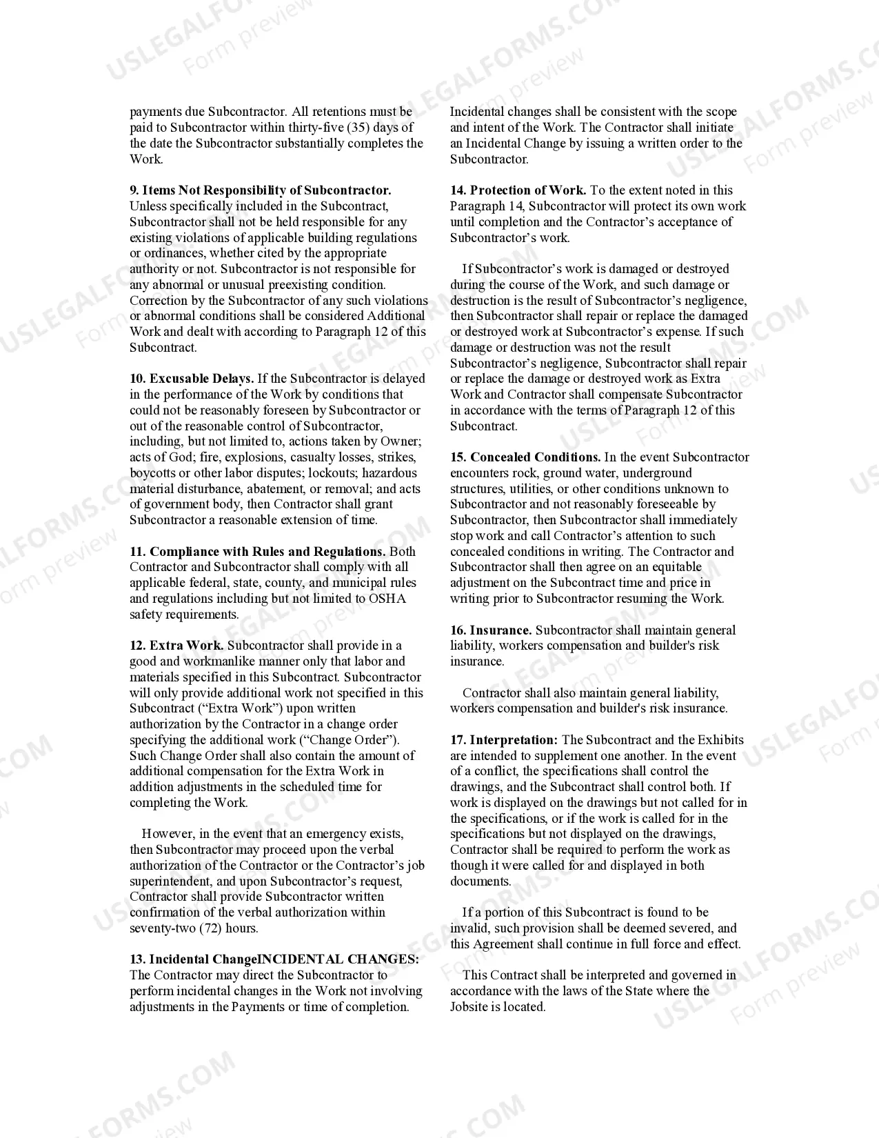 Preview Subcontractor's Agreement