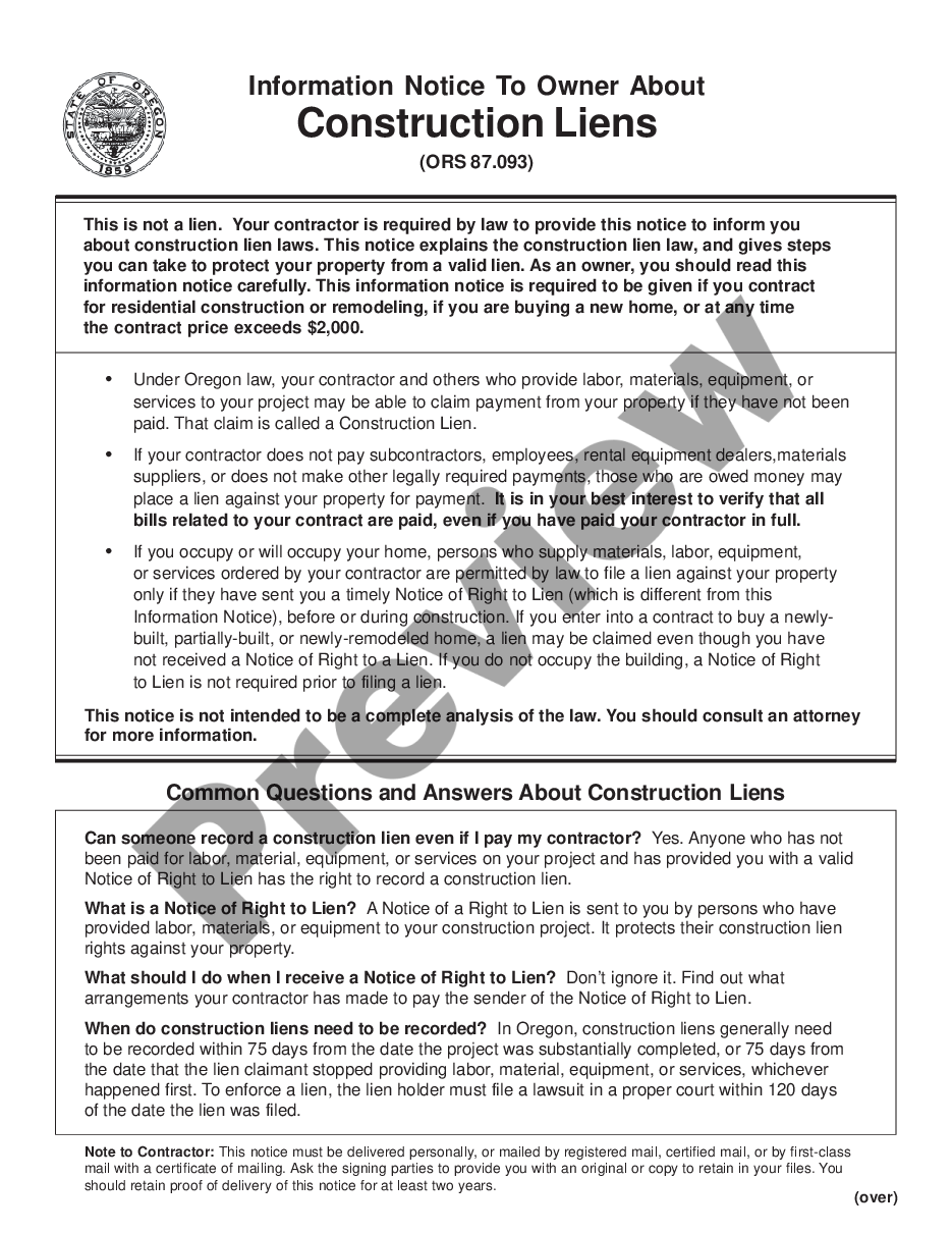 page 0 Oregon Required Residential Construction Notices preview