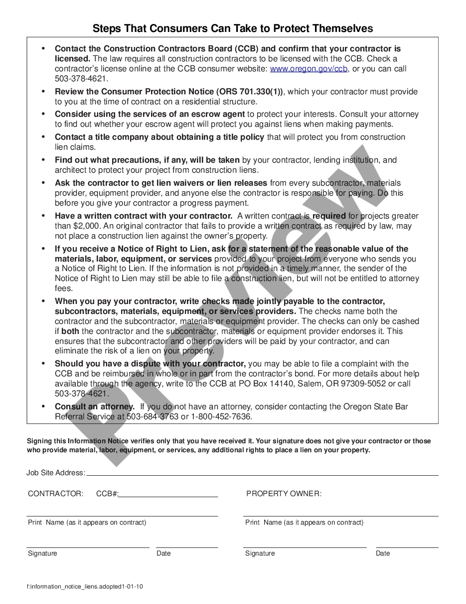 page 1 Oregon Required Residential Construction Notices preview