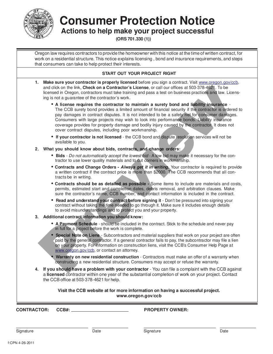 page 3 Oregon Required Residential Construction Notices preview