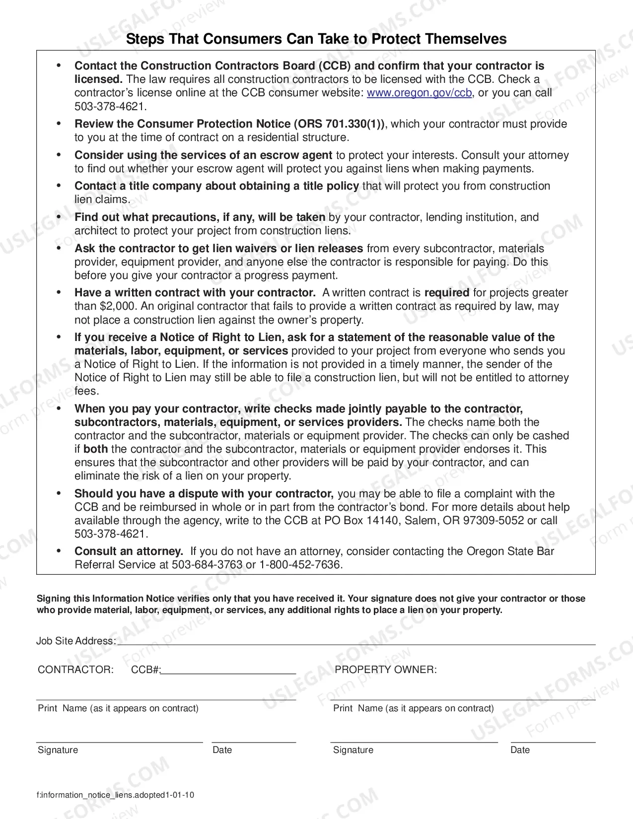 Preview Oregon Required Residential Construction Notices