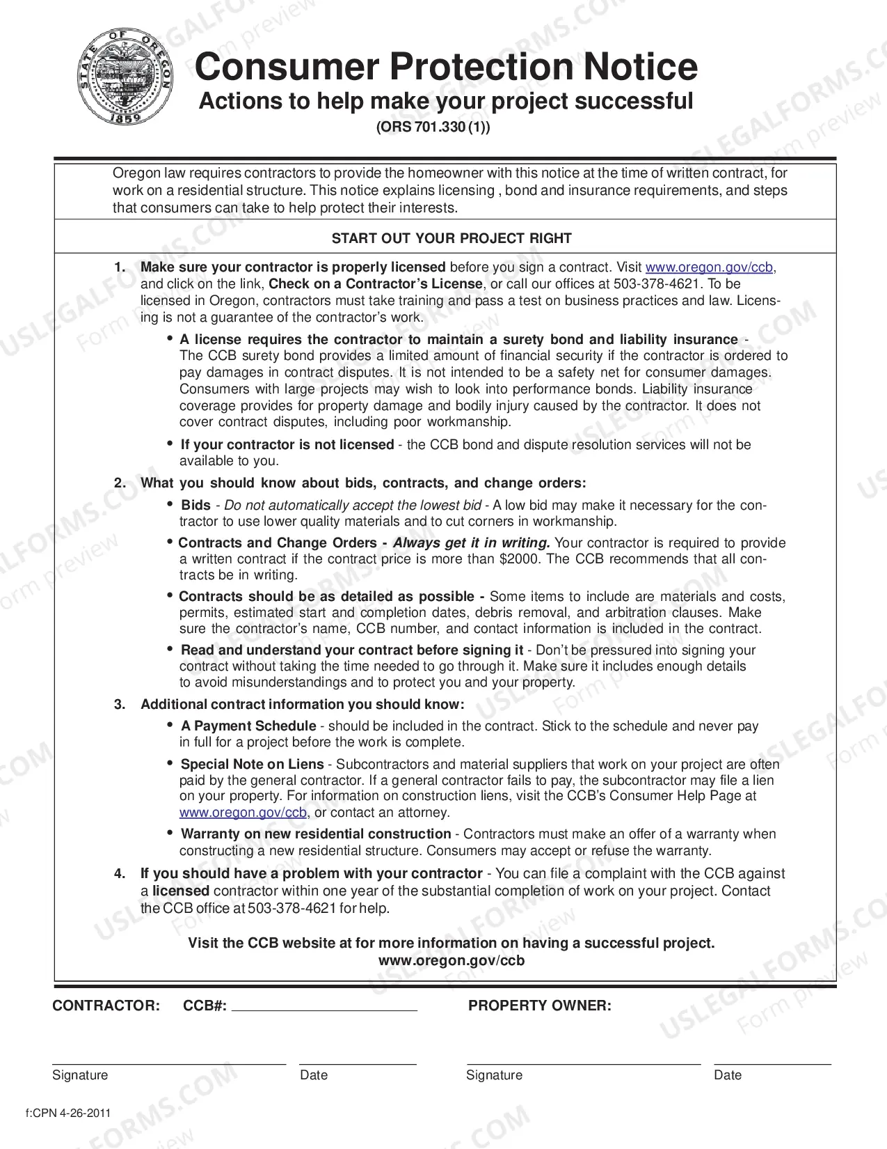 Preview Oregon Required Residential Construction Notices