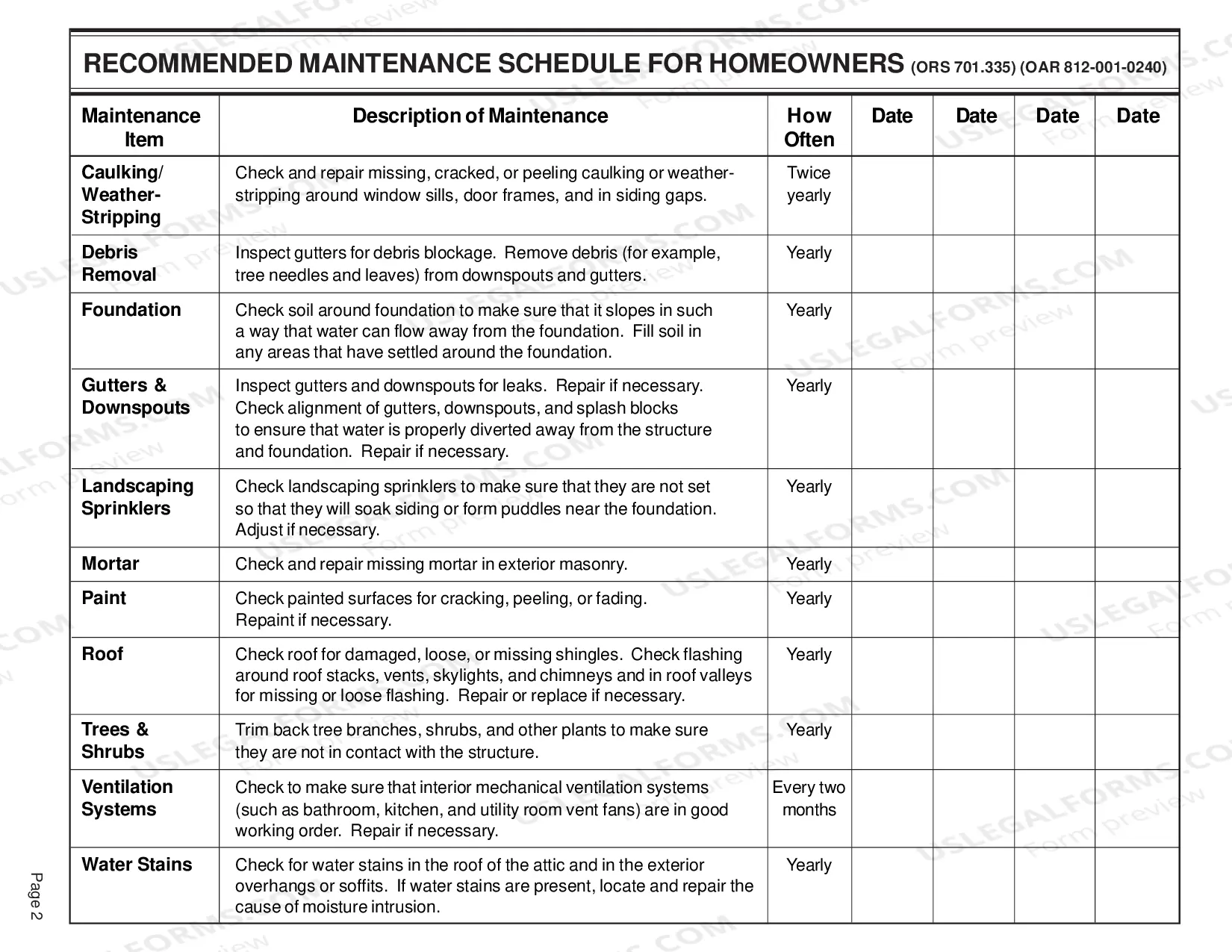 Preview Information Regarding Moisture Intrusion and Water Damage and Maintenance Schedule for Homeowners