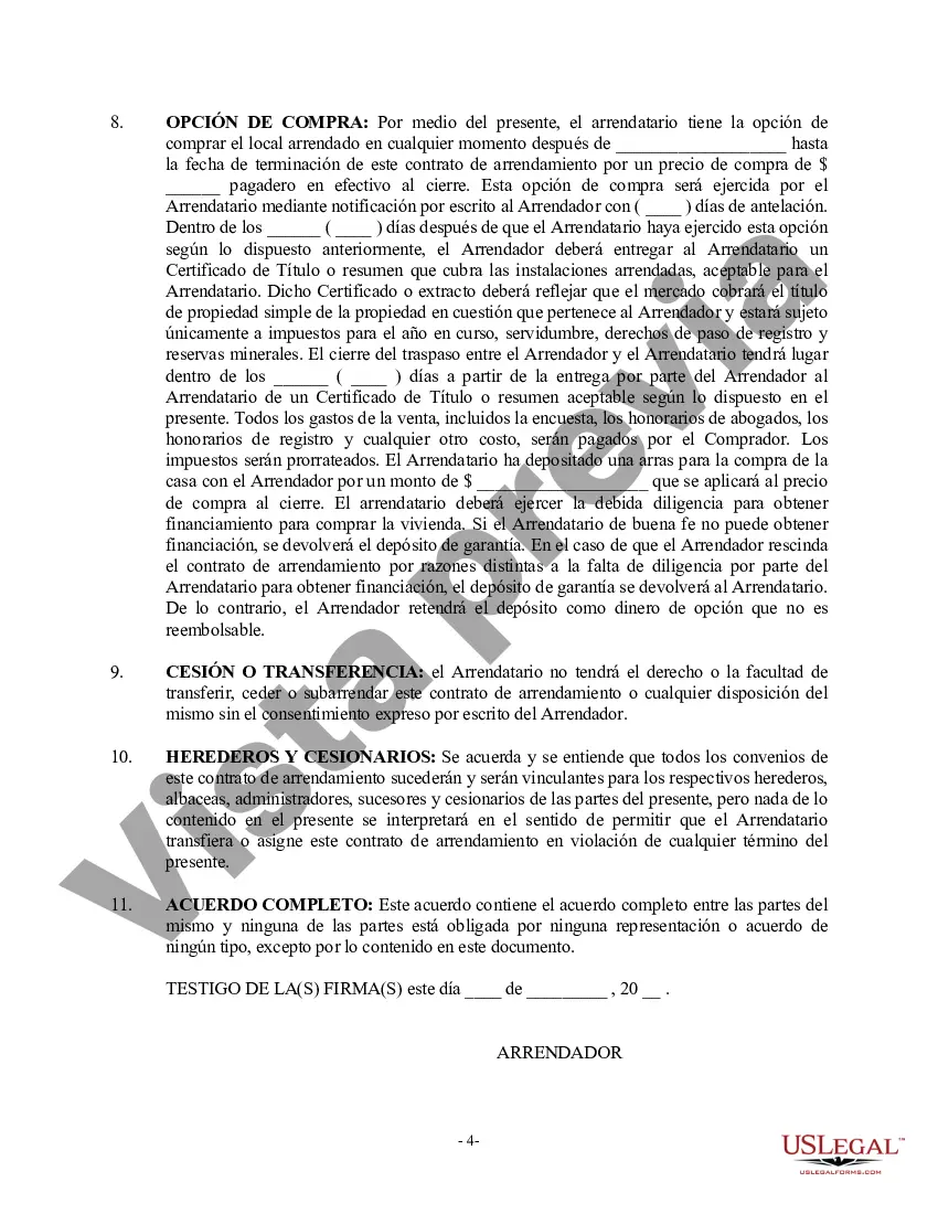 Preview Contrato de Arrendamiento Residencial con Opción a Compra - Arrendamiento o Renta con Opción a Compra