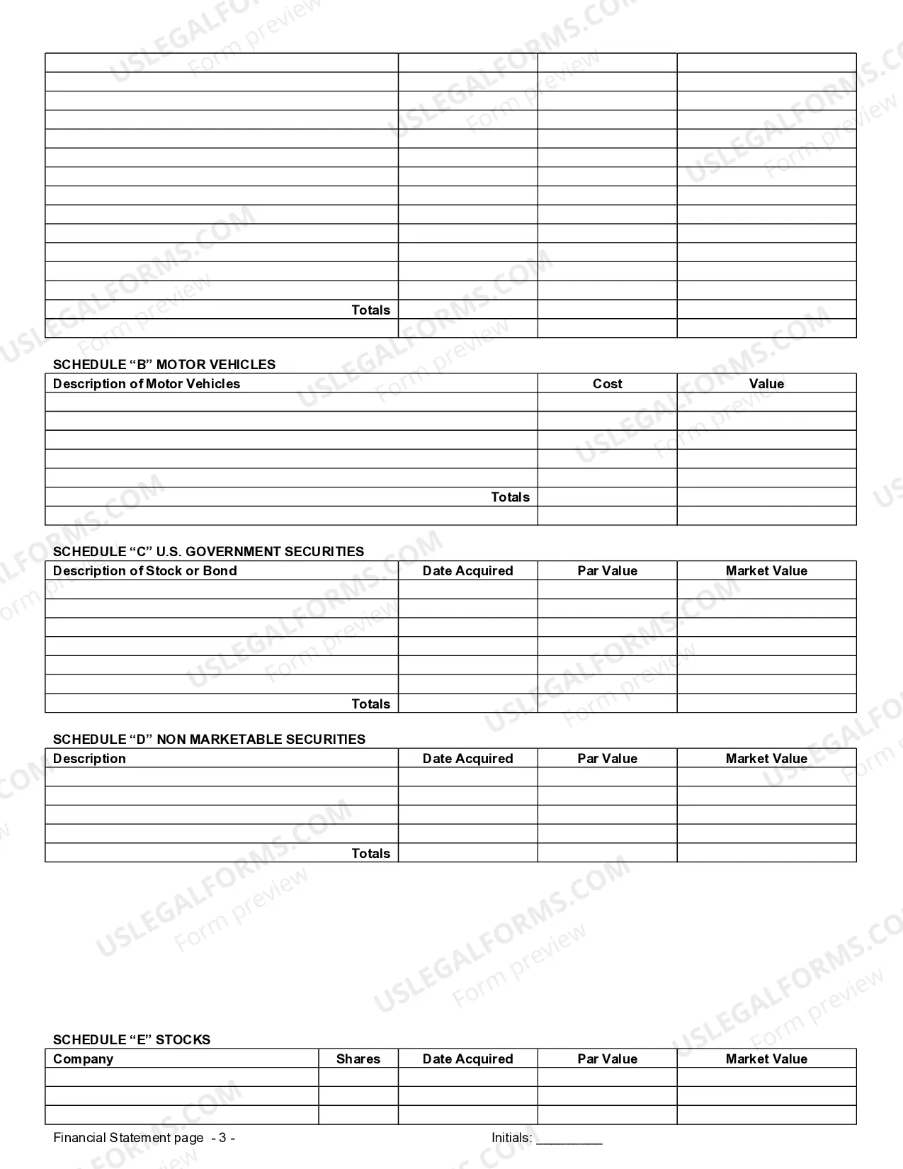 Preview Financial Statements only in Connection with Prenuptial Premarital Agreement