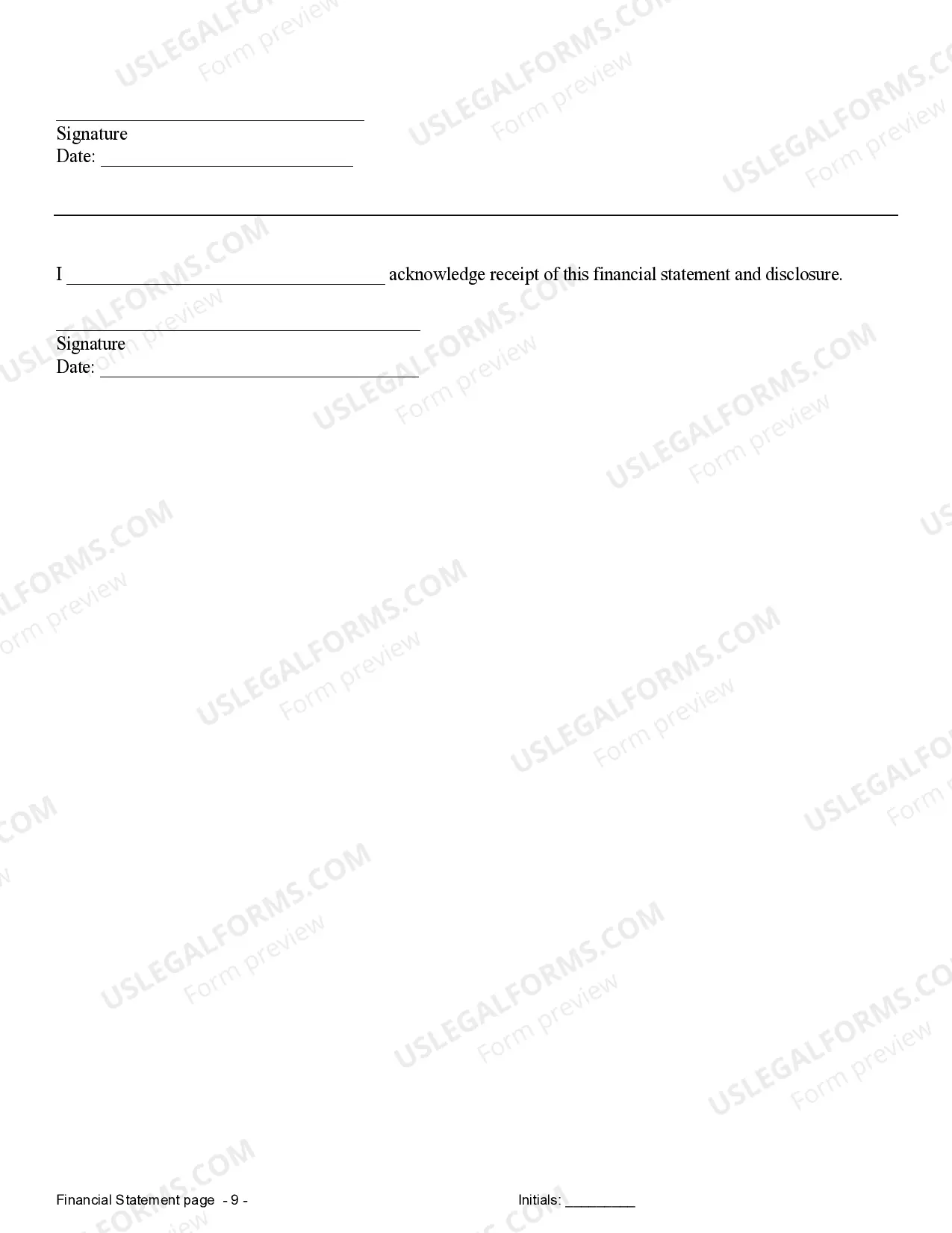 Preview Financial Statements only in Connection with Prenuptial Premarital Agreement