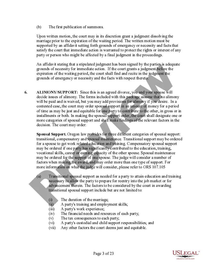 Get Oregon No-Fault Agreed Uncontested Divorce Package for Dissolution of Marriage for people with Minor Children Preview Oregon No-Fault Agreed Uncontested Divorce Package for Dissolution of Marriage for people with Minor Children