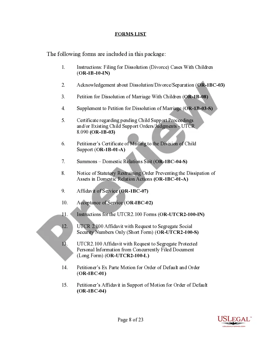 Get Oregon No-Fault Agreed Uncontested Divorce Package for Dissolution of Marriage for people with Minor Children Preview Oregon No-Fault Agreed Uncontested Divorce Package for Dissolution of Marriage for people with Minor Children