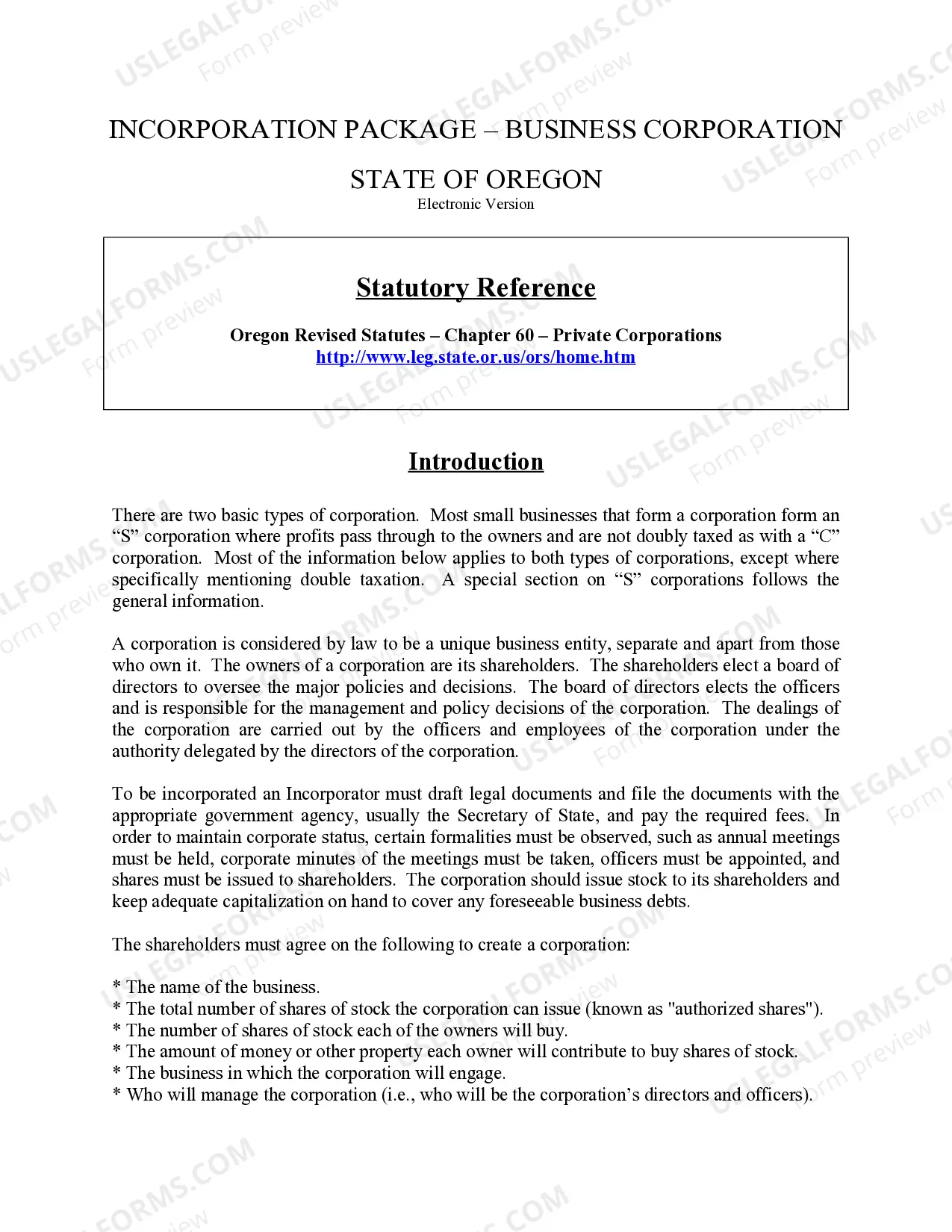 Preview Oregon Business Incorporation Package to Incorporate Corporation