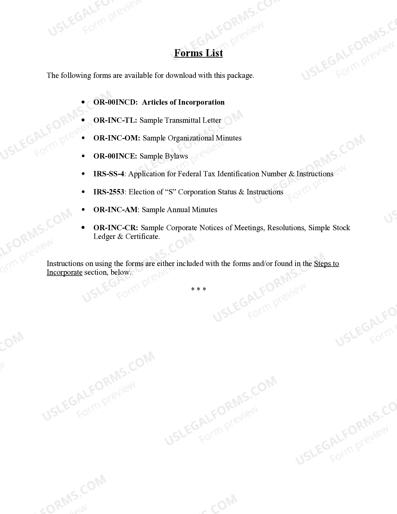 Preview Oregon Business Incorporation Package to Incorporate Corporation