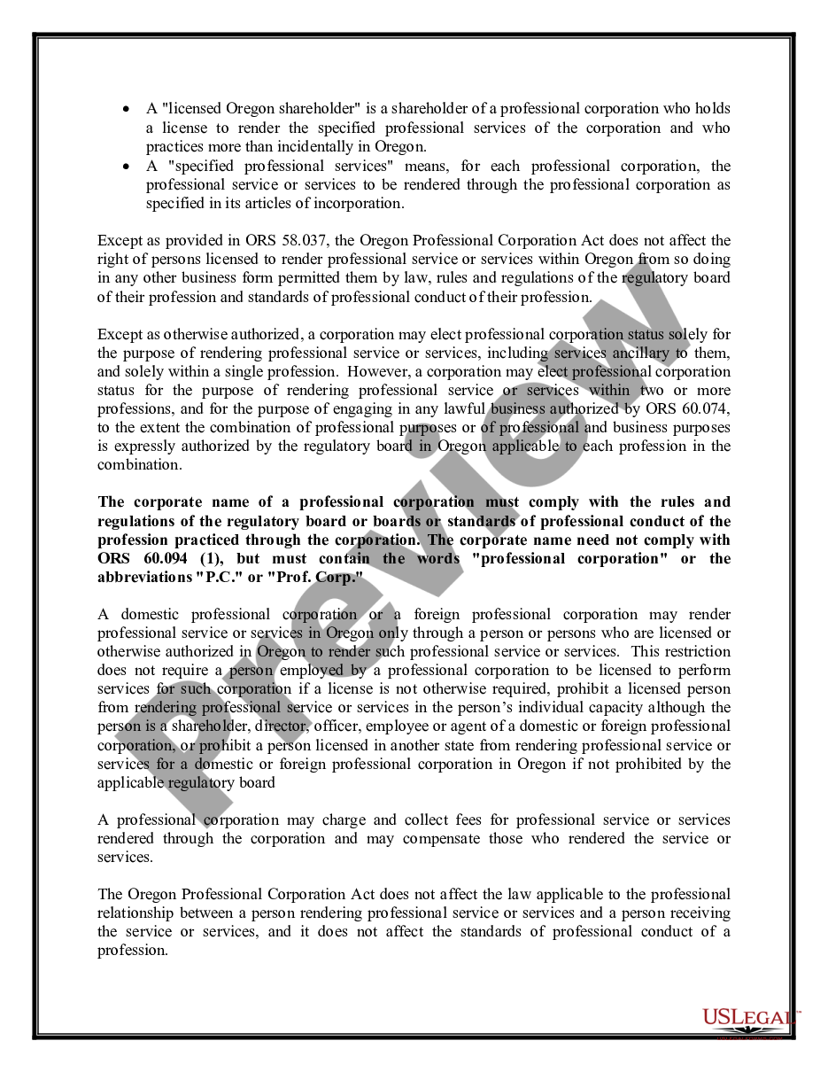 page 2 Professional Corporation Package for Oregon preview